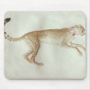 Bounding cheetah with a red collar mouse pad