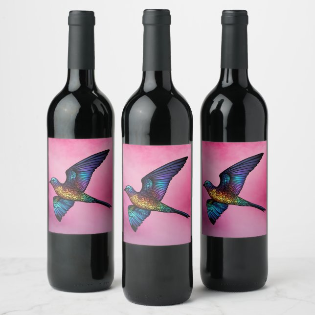 Boundless Wanderer: Multicoloured Swift Bird Wine Label (Bottles)
