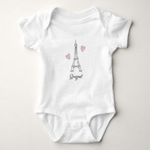 Bounjour Paris Eiffel Tower & Hearts Baby Bodysuit
