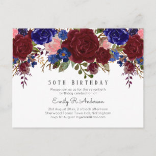 Bountiful 50th Birthday Burgundy Rose Floral Woman Postcard