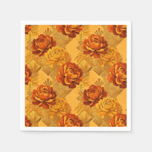 Bountiful Blossoms Golden Orange Art Deco Napkin