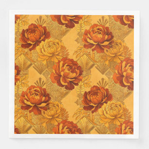 Bountiful Blossoms Golden Orange Art Deco Napkin
