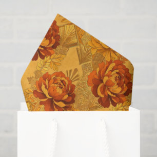 Bountiful Blossoms Golden Orange Art Deco  Tissue Paper