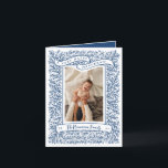 Bountiful Branches Dark Blue Hanukkah Photo Card<br><div class="desc">Branches and tiny berries abound in this hand drawn photo frame. Flowing ribbon reads "A Very Happy Hanukkah" - graphic can be changed in colour or deleted so you can add your own typed greeting. Family Name and Year are below, optional area for a message on the back side, or...</div>