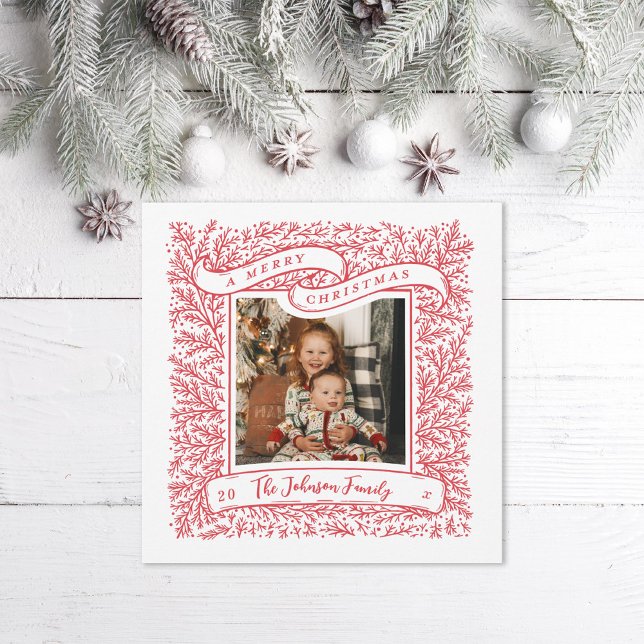Bountiful Branches Red and White Photo Christmas Holiday Card (Creator Uploaded)