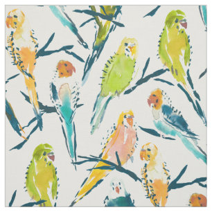 BOUNTIFUL BUDGIES Cute Watercolor Parakeet Fabric