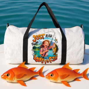 Bountiful Catch: Young Girl With Fish and Fishing  Duffle Bag