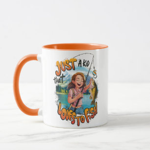 Bountiful Catch: Young Girl With Fish and Fishing  Mug