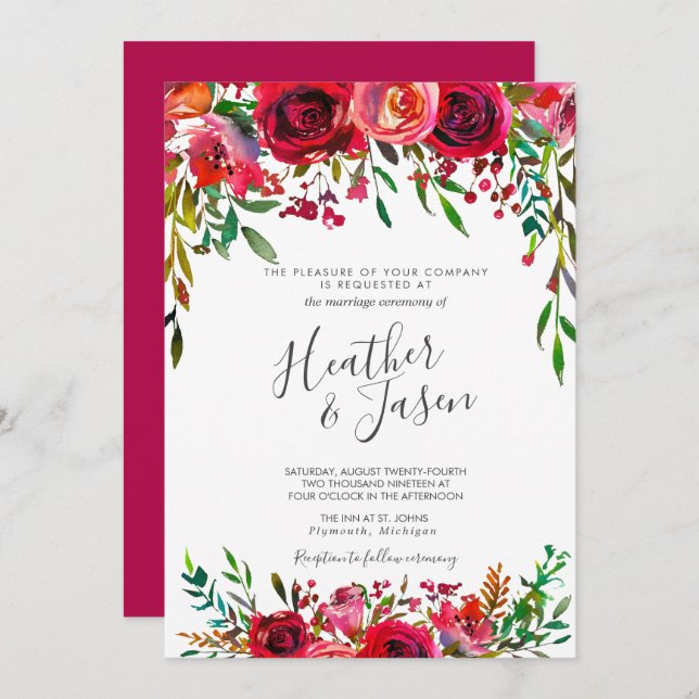 Bountiful Rose Ruby Red Wedding Invitation (Front/Back)
