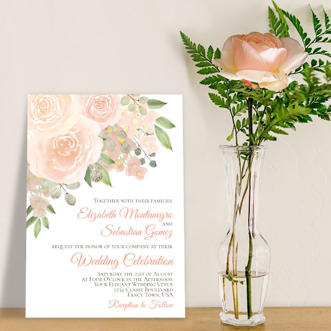 Bountiful Roses Elegant Coral Peach Floral Wedding Invitation (Creator Uploaded)