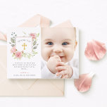 Bountiful Roses Elegant Pink Floral Baptism Photo Thank You Card<br><div class="desc">This beautiful and elegant Baptism thank you card features a frame of lovely pink watercolor roses with green leaves and faux rose gold accents, and soft grey text on a clean white background for a look that manages to be both trendy and vintage inspired. There is also a faux gold...</div>