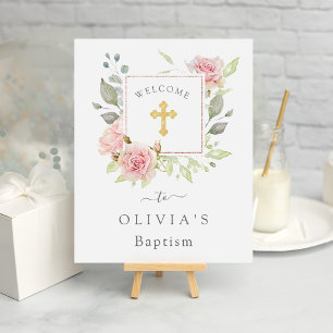 Bountiful Roses   Elegant Pink Floral Baptism Poster
