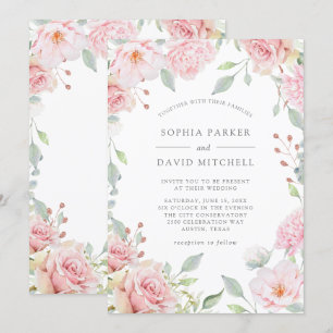 Bountiful Roses Elegant Pink Floral Wedding Invitation