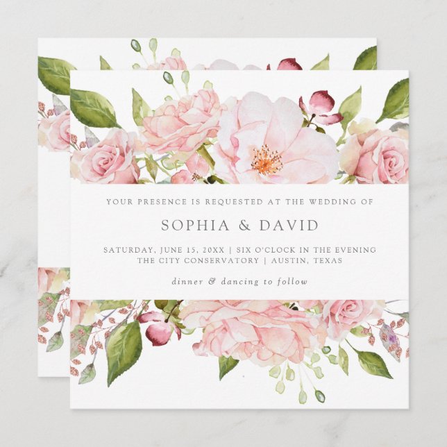 Bountiful Roses | Elegant Pink Floral Wedding Invitation (Front/Back)