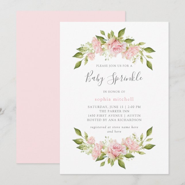Bountiful Roses | Pink Floral Baby Sprinkle Invitation (Front/Back)
