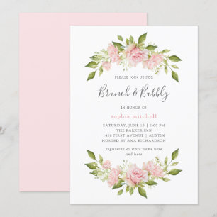 Bountiful Roses Pink Floral Brunch and Bubbly Invitation