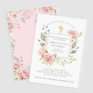 Bountiful Roses   Pink Floral First Holy Communion Invitation