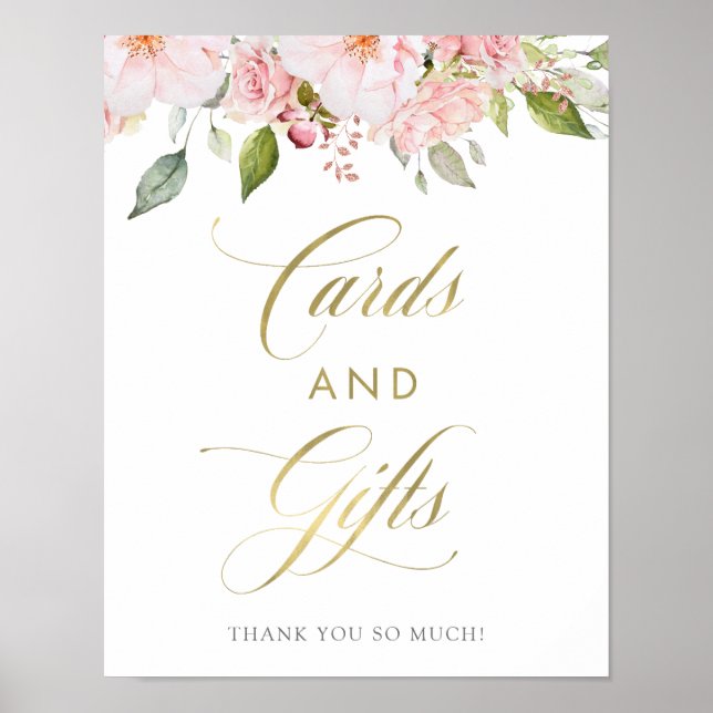 Bountiful Roses | Pink Floral Gold Cards and Gifts Poster (Front)