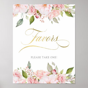 Bountiful Roses Pink Floral Gold Wedding Favours Poster