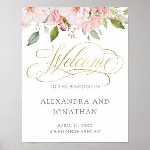 Bountiful Roses   Pink Floral Gold Wedding Welcome Poster