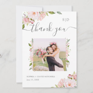Bountiful Roses Pink Floral Wedding Photo Thank You Card