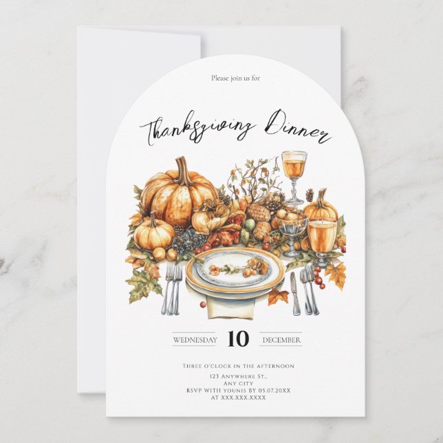 Bountiful Table Thanksgiving Dinner Pumpkin Invitation (Front)