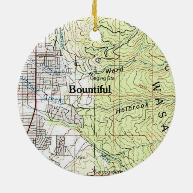 Bountiful Utah Topo Map Ceramic Tree Decoration (Back)