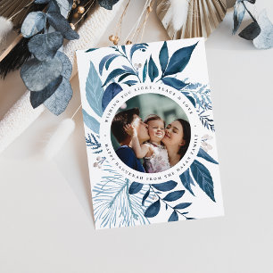 Bountiful   Watercolor Botanical Hanukkah Photo Holiday Card
