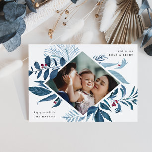Bountiful Watercolor Botanical Hanukkah Photo Holiday Card