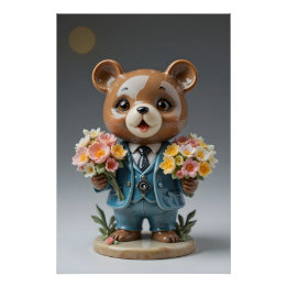 Bouquet Bear Figurine Poster