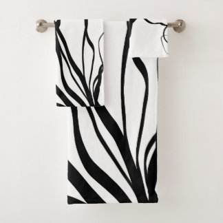 Bouquet Blanc: Abstract White & Black Bath Towel Set