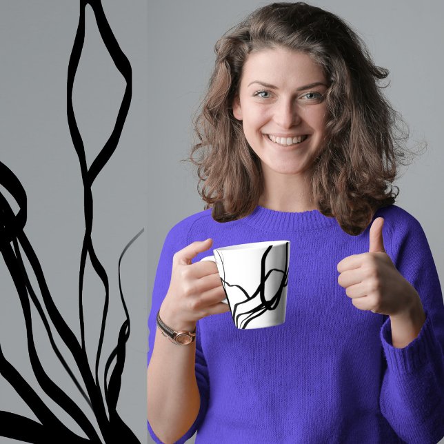 Bouquet Blanc: Abstract White & Black Latte Mug (Creator Uploaded)