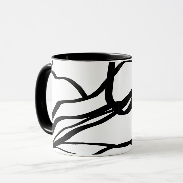 Bouquet Blanc: Abstract White & Black Mug (Front Left)