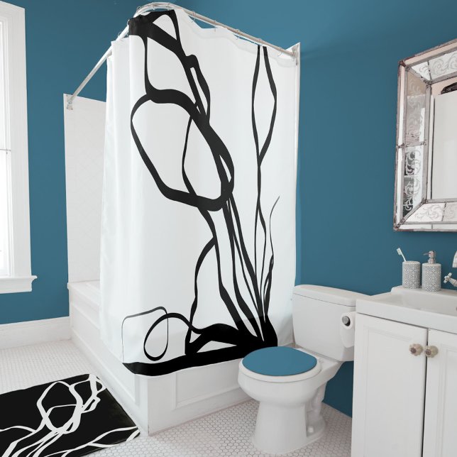 Bouquet Blanc: Abstract White & Black Shower Curtain (Creator Uploaded)