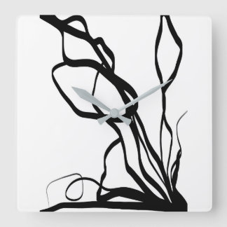 Bouquet Blanc: Abstract White & Black Square Wall Clock