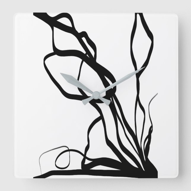 Bouquet Blanc: Abstract White & Black Square Wall Clock (Front)
