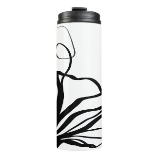 Bouquet Blanc: Abstract White & Black Thermal Tumbler
