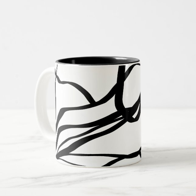 Bouquet Blanc: Abstract White & Black Two-Tone Coffee Mug (Front Left)