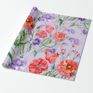 Bouquet blue bell flower, pink bell flower and pop wrapping paper