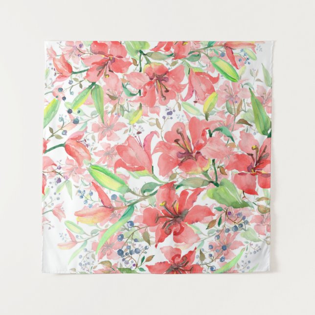 Bouquet botanical flowers with bird. Wild spring l Tapestry (Front)