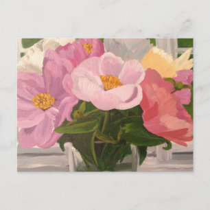 Bouquet de Peonies in glass jar Post card