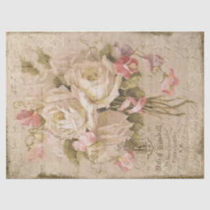 Bouquet de Roses White Roses on Ledger Decoupage Tissue Paper