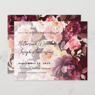 Bouquet Floral Burgundy Wedding Save the Date