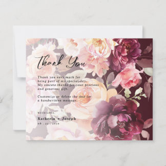 Bouquet Floral Burgundy wedding thank you cards