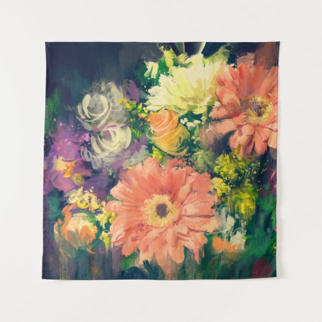 bouquet flowers in oil painting style, illustratio tapestry (Front)