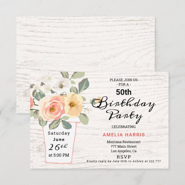 Bouquet in a Vase Birthday Invitation (Front/Back)