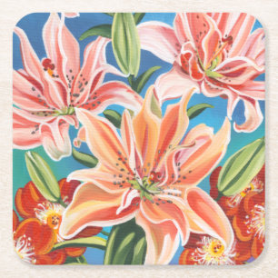 Bouquet in Border II Square Paper Coaster