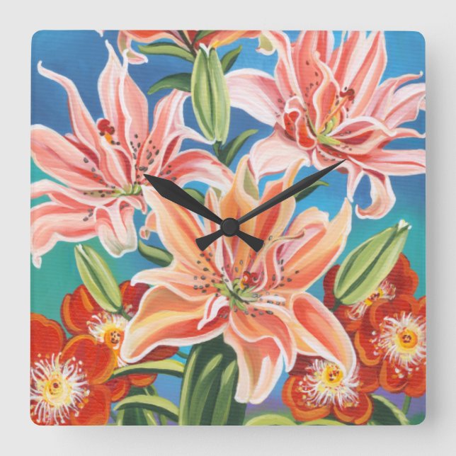 Bouquet in Border II Square Wall Clock (Front)