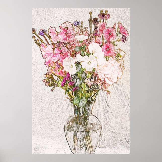 bouquet in clear vase pencil sketch poster (Front)