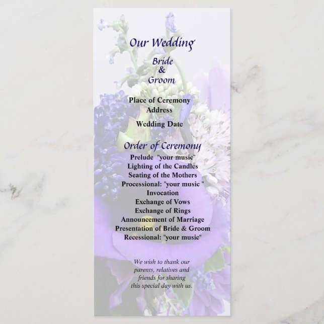 Bouquet in Shades of Purple Wedding Program Programme (Front)